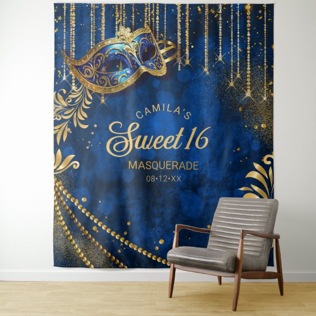 Sweet 16 Masquerade Blue Photo Backdrop ID1032 (In Situ)