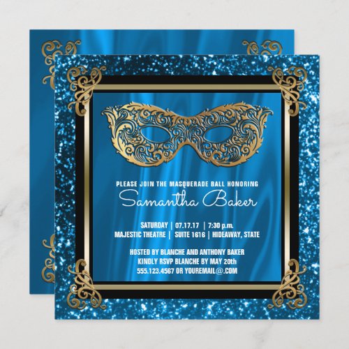 Sweet 16 Masquerade  Blue Sweet Sixteen Birthday Invitation