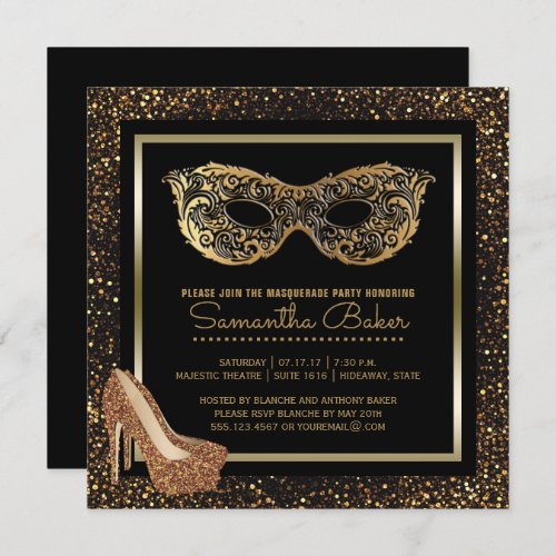 Sweet 16 Masquerade Party  Gold Sweet Sixteen Invitation