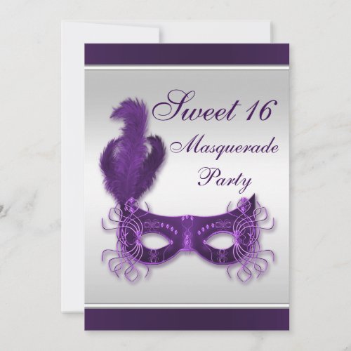 Sweet 16 Masquerade Party in Purple  Silver Invitation