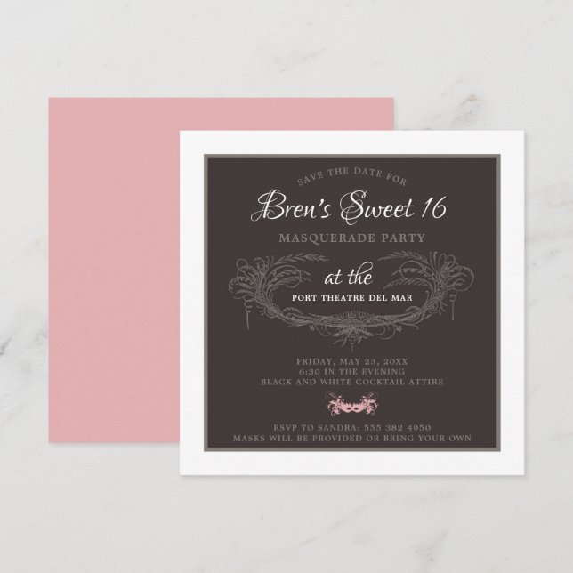 Sweet 16 Masquerade Party Invitation (Front/Back)