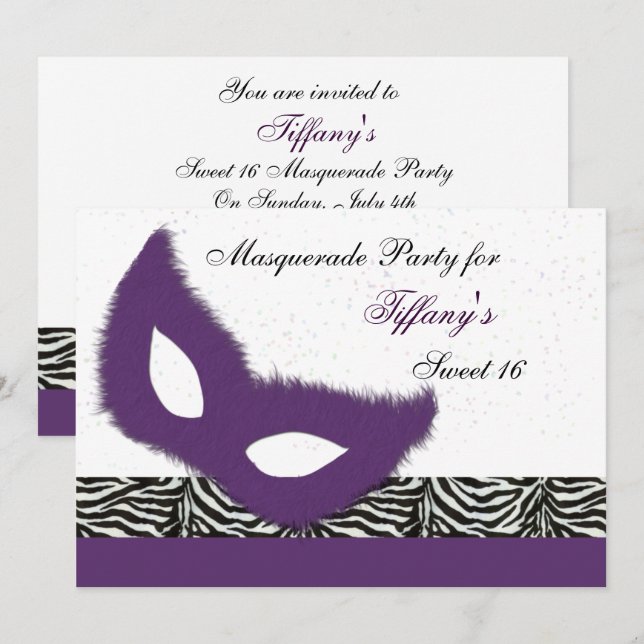 Sweet 16 Masquerade party Invitation (Front/Back)