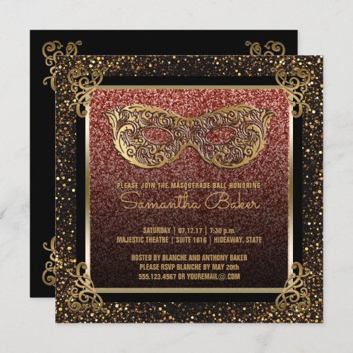 Sweet 16 Masquerade Party Pink Gold Sweet Sixteen Invitation