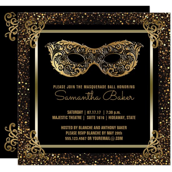 Sweet 16 Masquerade Party | Sweet Sixteen Gold Invitation