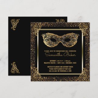 Sweet 16 Masquerade Party | Sweet Sixteen Gold Invitation
