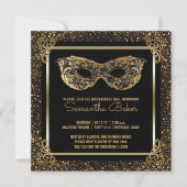 Sweet 16 Masquerade Party | Sweet Sixteen Gold Invitation (Front)