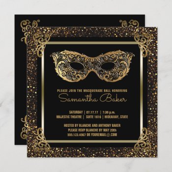 Sweet 16 Masquerade Party | Sweet Sixteen Gold Invitation by angela65 at Zazzle