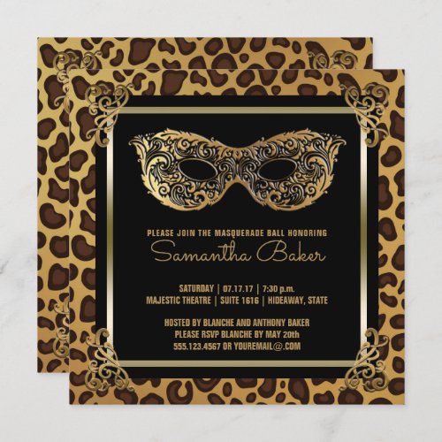 Sweet 16 Masquerade Party  Sweet Sixteen Leopard Invitation