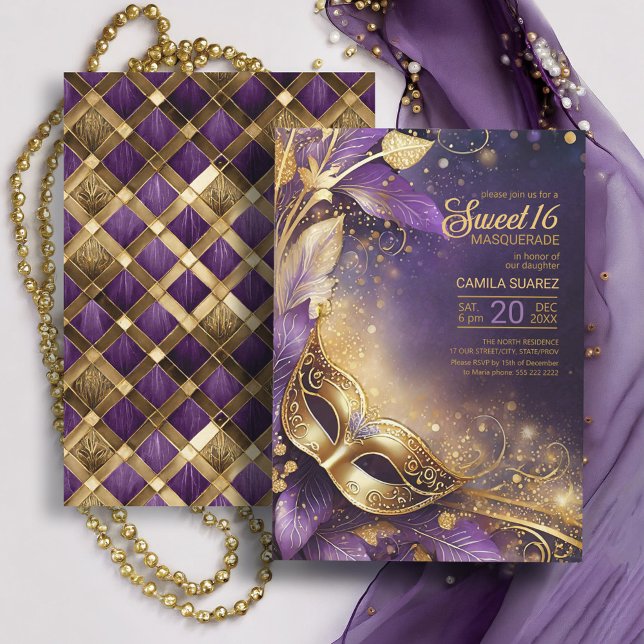 Sweet 16 Masquerade Purple Gold ID1032 Invitation (Creator Uploaded)