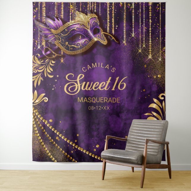Sweet 16 Masquerade Purple Photo Backdrop ID1032 (In Situ)