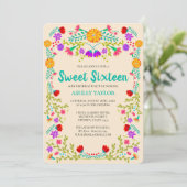 Sweet 16 Mexican Fiesta Champagne Floral Birthday Invitation (Standing Front)