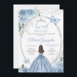 Sweet 16 Mis Quince Dusty Blue & Silver Floral  Invitation<br><div class="desc">Dusty Blue & Silver Floral Quinceañera Invitation
Mis Quince Anos,  15th Birthday.</div>
