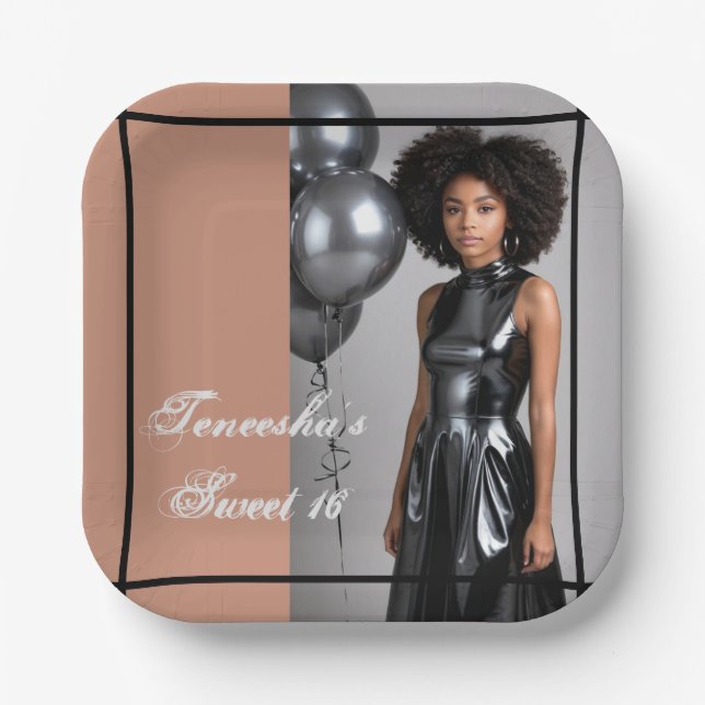 Sweet 16 Mocha Brown Plate – Custom Text/Photo (Front)