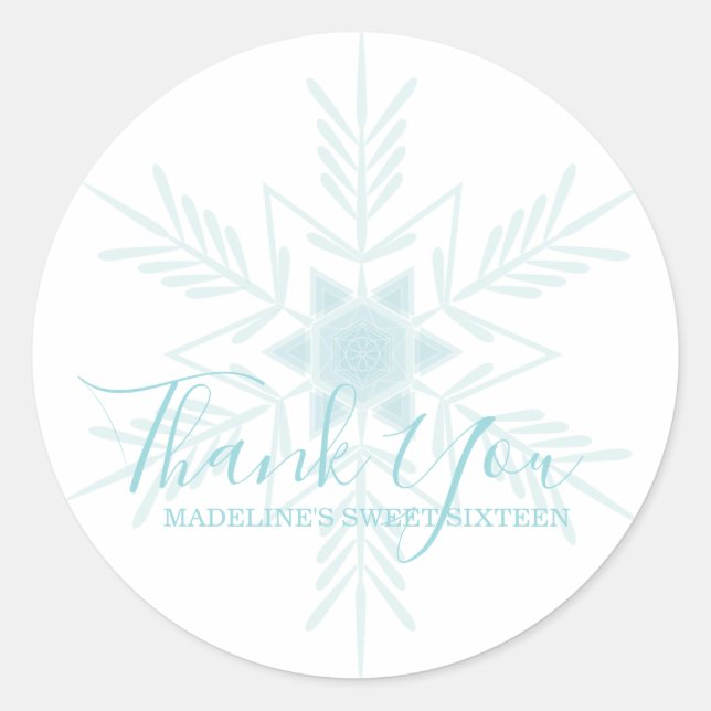 SWEET 16 modern blue WINTER WONDERLAND favor Classic Round Sticker (Front)