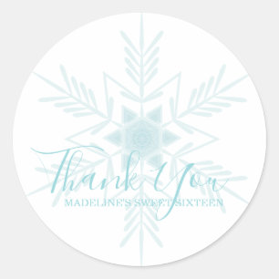 SWEET 16 modern blue WINTER WONDERLAND favor Classic Round Sticker