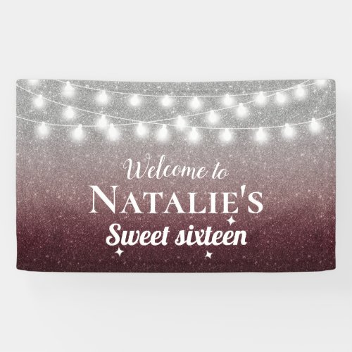 Sweet 16 Modern Burgundy Red  Silver Ombre Banner
