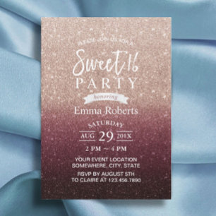 Sweet 16 Modern Burgundy & Rose Gold Ombre Invitation