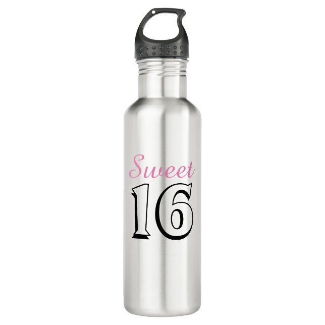 Sweet 16 Modern Chic Girly Pink Birthday  Stainless Steel Water Bottle (Front)