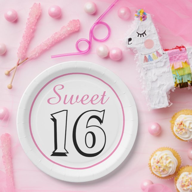 Sweet 16 Modern Chic Pink Birthday Party Paper Plates (Party)