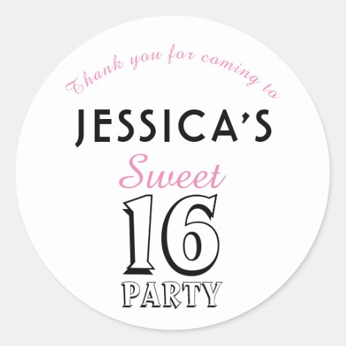 Sweet 16 Modern Chic Pink Birthday Party Thank You Classic Round Sticker