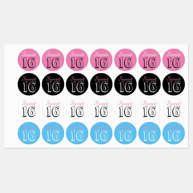 Sweet 16 Modern Chic Pink Kids' Labels (Sheet)