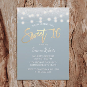 Sweet 16 Modern Dusty Blue Silver Glitter Invitation