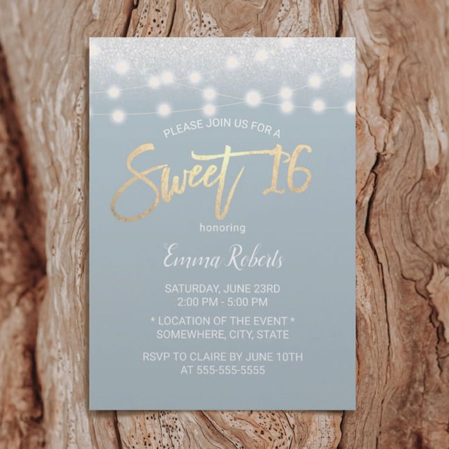 Sweet 16 Modern Dusty Blue Silver Glitter Invitation (Creator Uploaded)