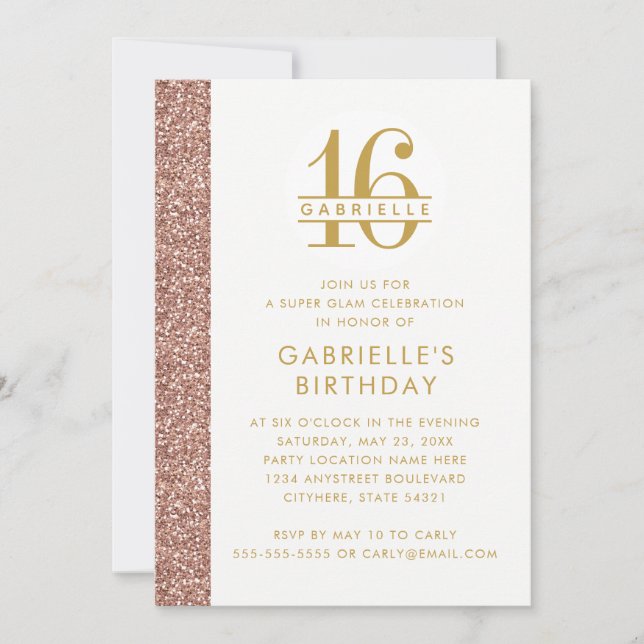 Sweet 16 Modern Elegant Rose Gold Pink Glitter Invitation (Front)