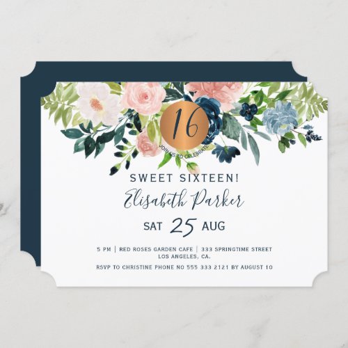 Sweet 16 modern floral watercolor birthday party invitation