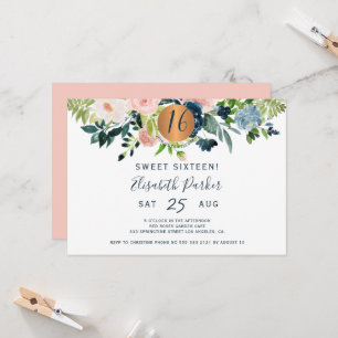Sweet 16 modern floral watercolor birthday party invitation