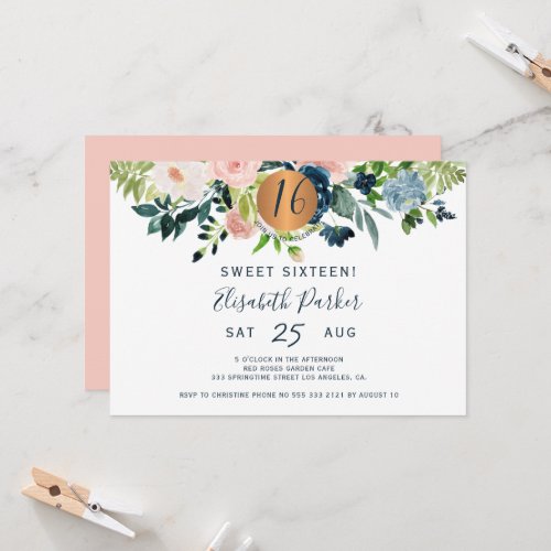 Sweet 16 modern floral watercolor birthday party invitation