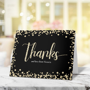 Sweet 16 Modern Gold Black Glitter Girly Birthday Letterpress Thank You Card