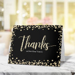 Sweet 16 Modern Gold Black Glitter Girly Birthday Thank You Card<br><div class="desc">Here’s a fun, sparkly way for the birthday girl to show her appreciation to all who supported her milestone event! Send out this stunning, simple, festive, modern, personalized thank you note. Gold glitter script typography and confetti overlay a black background. Personalize the custom text with your daughter’s name. On the...</div>