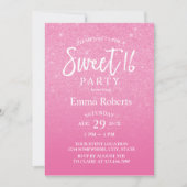 Sweet 16 Modern Hot Pink Glitter Birthday Invitation | Zazzle