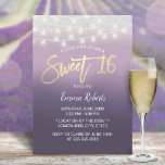 Sweet 16 Modern Purple Ombre Silver Glitter Invitation<br><div class="desc">Sweet 16 Modern Purple Ombre Silver Glitter String Lights Invitations.</div>
