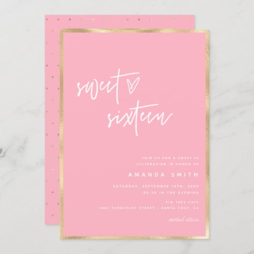 Sweet 16 Modern Script Gold Blush Pink Birthday Invitation