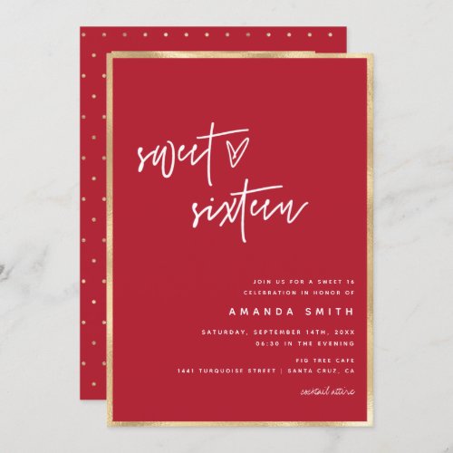 Sweet 16 Modern Script Gold Foil Red Birthday Invitation - Sweet 16 Modern Script Faux Gold Foil Red Birthday Invitation 
Message me for any needed adjustment