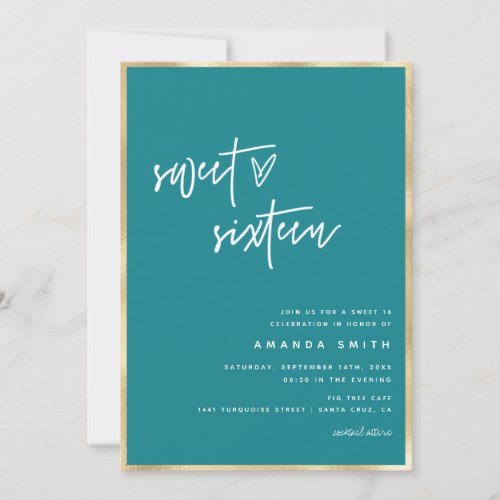 Sweet 16 Modern Script Gold Foil Teal Birthday Invitation - Sweet 16 Modern Script Faux Gold Foil Teal Birthday Invitation 
Message me for any needed adjustment