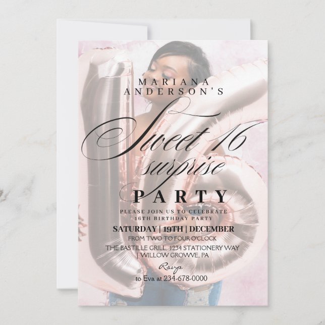 Sweet 16 Modern & stylish Photo Birthday  Invitation (Front)