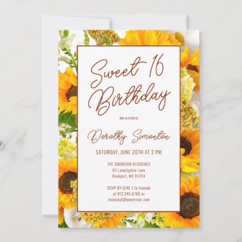 Sweet 16 Modern Sunflower Floral Invitation