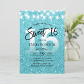 Sweet 16 Modern Turquoise Glitter Girl Birthday Invitation (Standing Front)