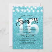 Sweet 16 Modern Turquoise Glitter Girl Birthday Invitation (Front)