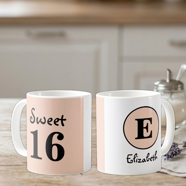 Sweet 16 monogram name peach coffee mug (Creator Uploaded)