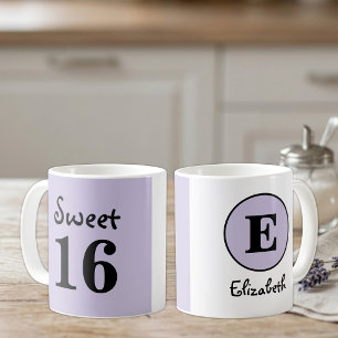 Sweet 16 monogram name purple coffee mug