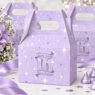 Sweet 16 Motif & Star Pattern Violet ID1333 Favor Boxes