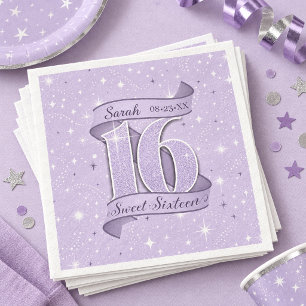 Sweet 16 Motif & Star Pattern Violet ID1333 Paper Dinner Napkins