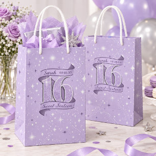 Sweet 16 Motif & Star Pattern Violet ID1333 Small Gift Bag