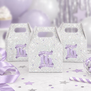 Sweet 16 Motif & Star Pattern Violet Silver ID1333 Favor Boxes