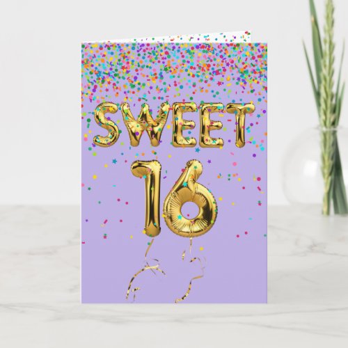 Sweet 16 Mylar Balloons and Confetti Card