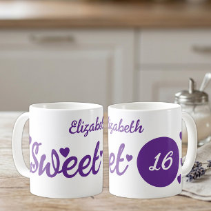Sweet 16 name 16th birthday purple coffee mug